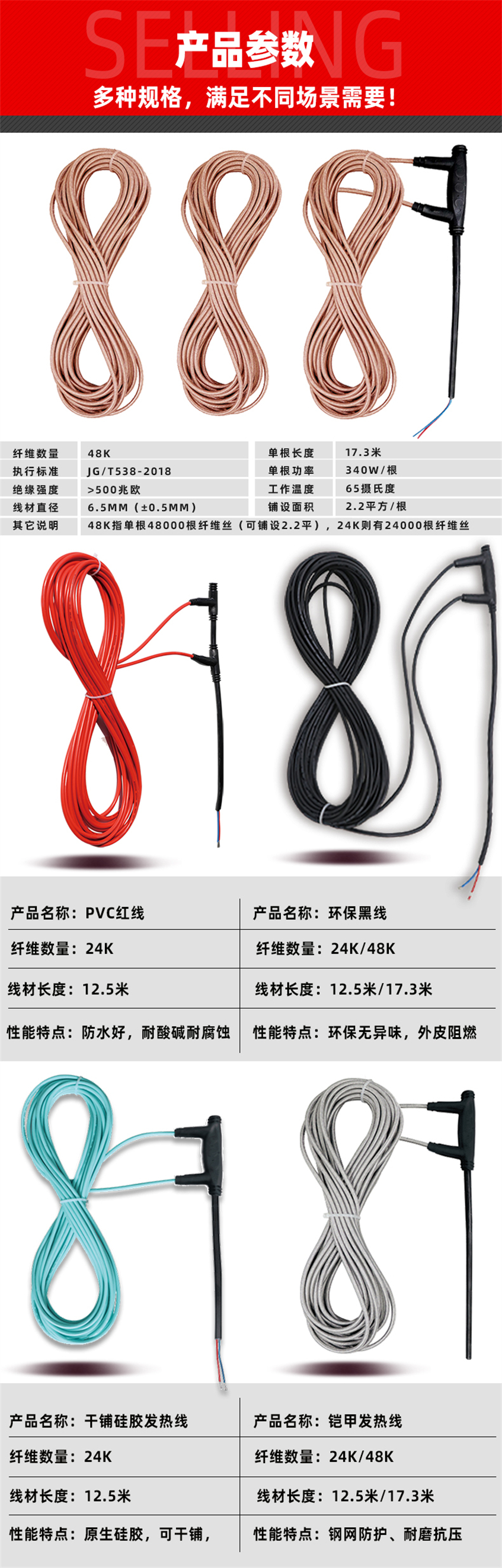 48K-黃金鎧甲石墨烯電地暖發(fā)熱線